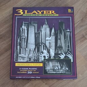 3 Layer Vintage Jigsaw Puzzle Architectural Fantasy BGI Clear Plastic Landmarks